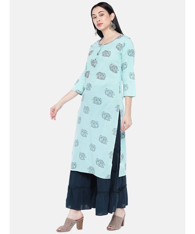 Green embroidered Rayon Kurta and Sharara Set