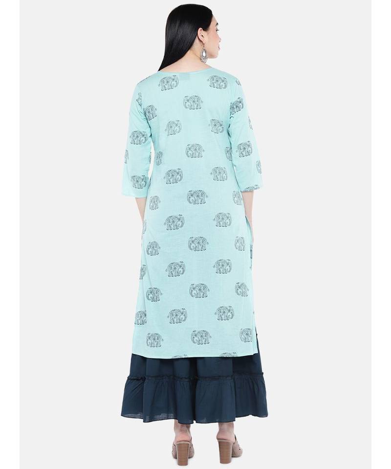 Green embroidered Rayon Kurta and Sharara Set