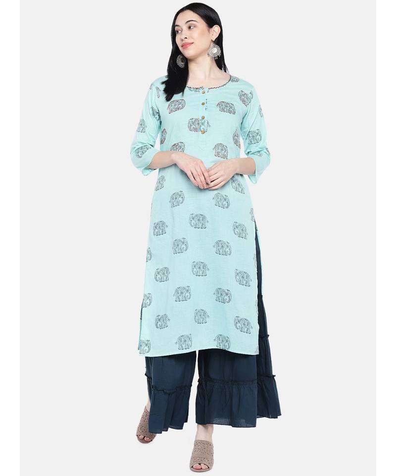 Green embroidered Rayon Kurta and Sharara Set