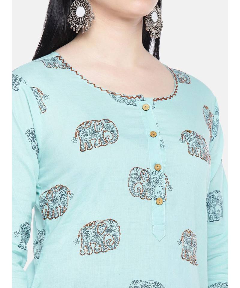 Green embroidered Rayon Kurta and Sharara Set