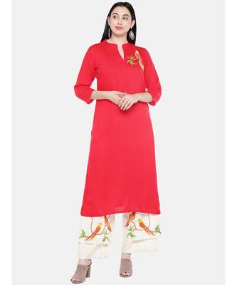 Red embroidered Rayon Kurta and Palazzo Set 1