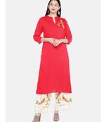 Red embroidered Rayon Kurta and Palazzo Set