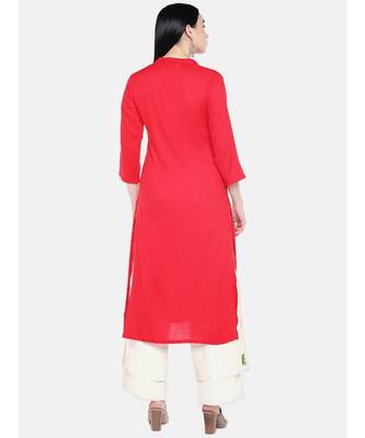 Red embroidered Rayon Kurta and Palazzo Set 3