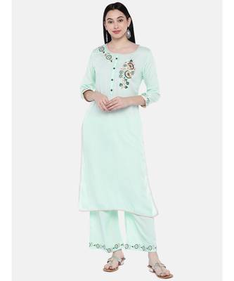 Green embroidered Rayon Kurta and Palazzo Set 1