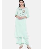 Green embroidered Rayon Kurta and Palazzo Set