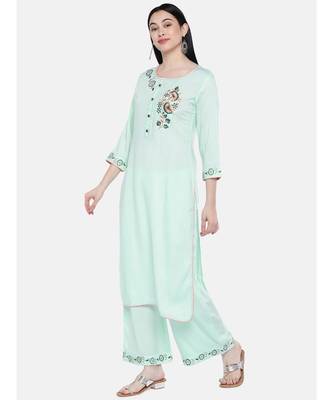 Green embroidered Rayon Kurta and Palazzo Set 2