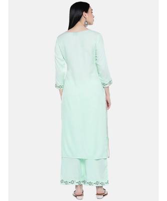 Green embroidered Rayon Kurta and Palazzo Set 3