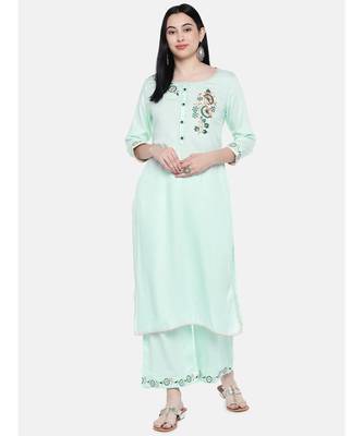 Green embroidered Rayon Kurta and Palazzo Set 4