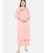Peach embroidered Rayon Kurta and Palazzo Set