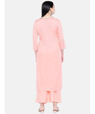 Peach embroidered Rayon Kurta and Palazzo Set 3