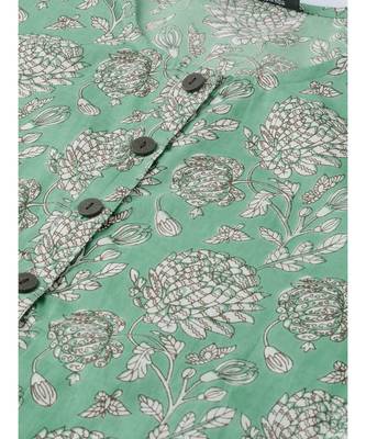 Green printed Cotton Kurta Palazzo and Dupatta Set 2