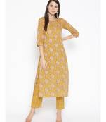 Yellow printed Cotton Kurta and Pant Set