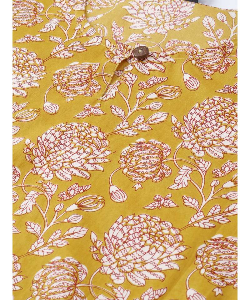 Yellow printed Cotton Kurta and Pant Set