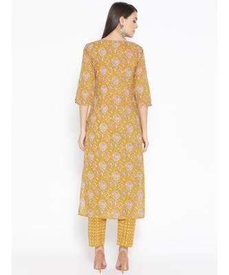 Yellow printed Cotton Kurta and Pant Set 5