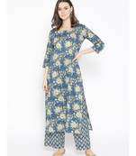 Blue printed Cotton Kurta and Palazzo Set