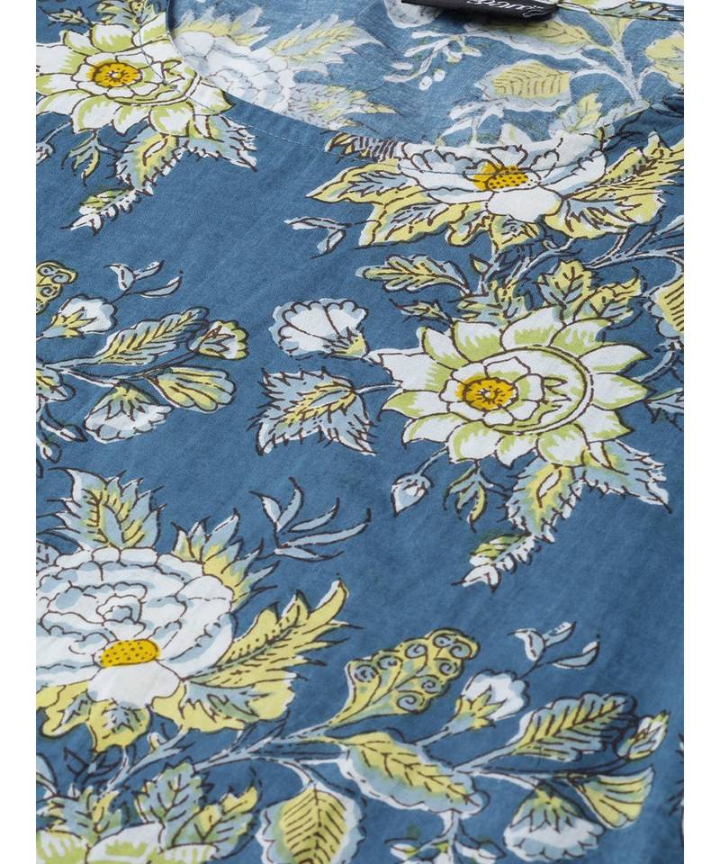 Blue printed Cotton Kurta and Palazzo Set