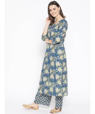 Blue printed Cotton Kurta and Palazzo Set 4