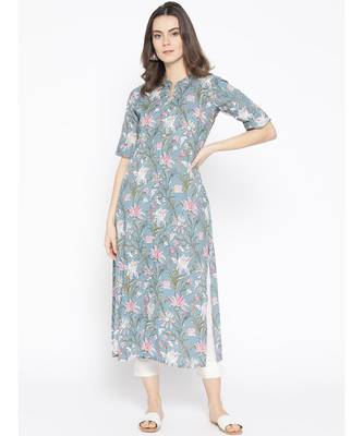 Blue printed Cotton Kurta and Pant Set 1
