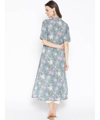 Blue printed Cotton Kurta and Pant Set 5