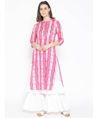 Pink embroidered Cotton Kurta and Sharara Set 1