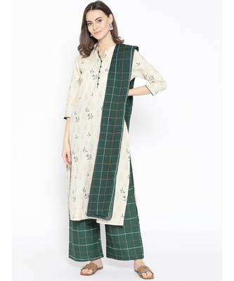 off white printed Cotton Kurta Palazzo and Dupatta Set 1