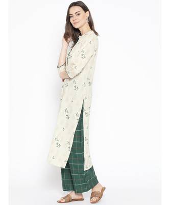 off white printed Cotton Kurta Palazzo and Dupatta Set 5