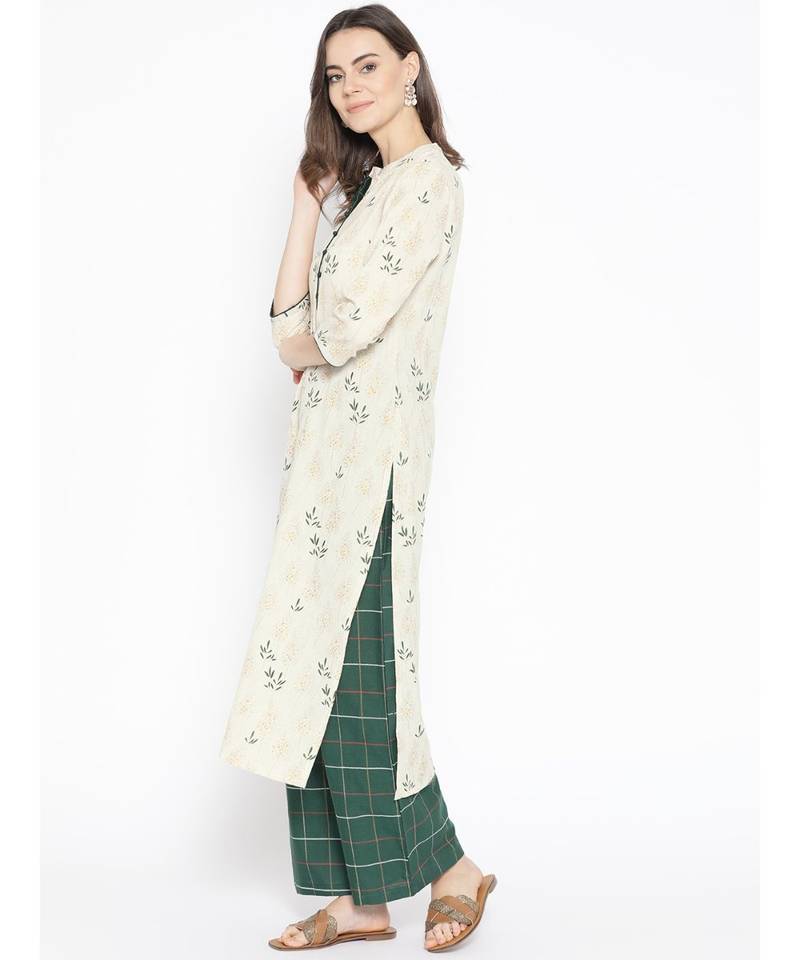 off white printed Cotton Kurta Palazzo and Dupatta Set