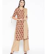 Brown printed Cotton Kurta Palazzo and Dupatta Set