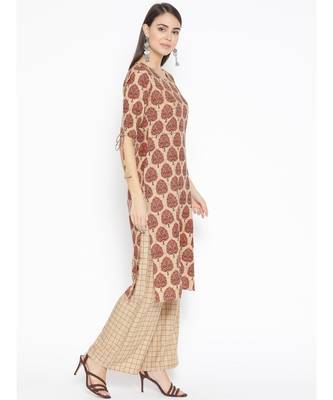 Brown printed Cotton Kurta Palazzo and Dupatta Set 5