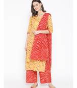 Yellow printed Cotton Kurta Palazzo and Dupatta Set