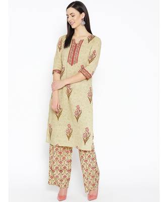 Green printed Cotton Kurta and Palazzo Set 1