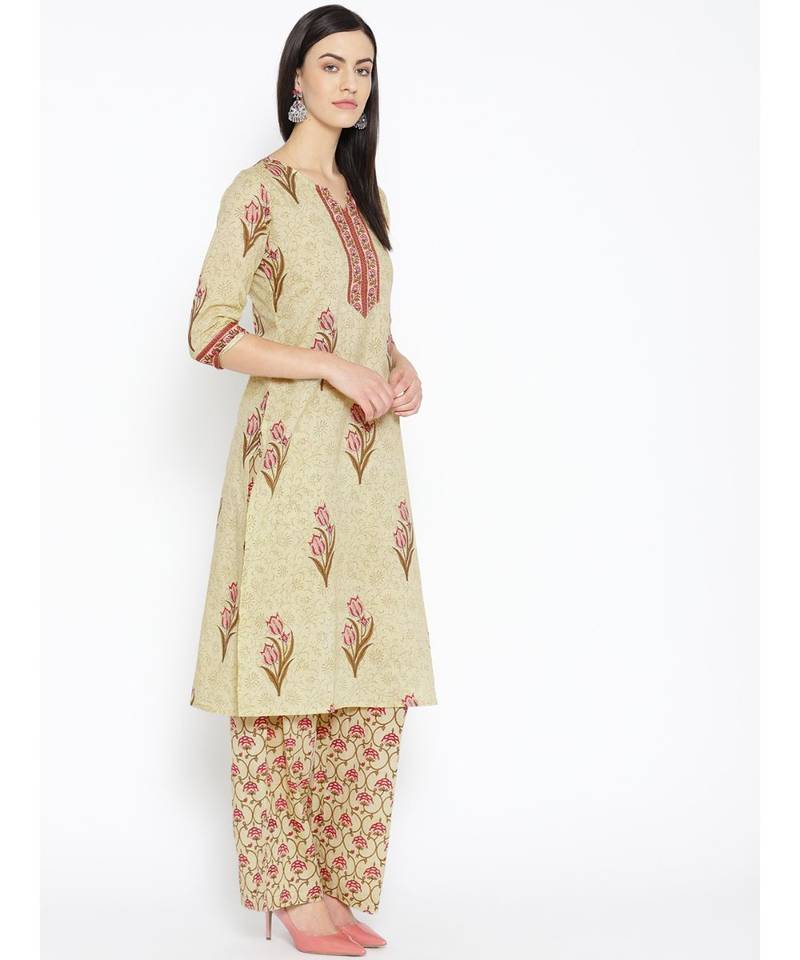 Green printed Cotton Kurta and Palazzo Set