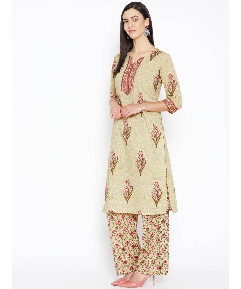 Green printed Cotton Kurta and Palazzo Set