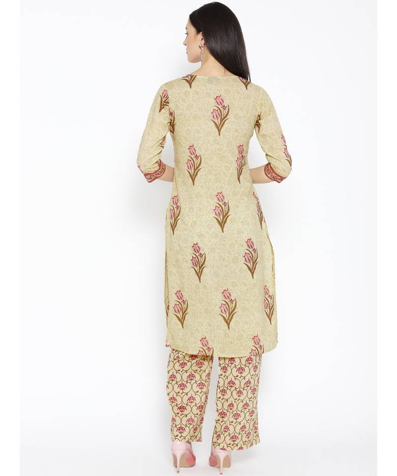 Green printed Cotton Kurta and Palazzo Set