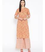 Peach printed Cotton Kurta and Palazzo Set