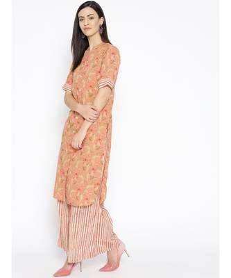 Peach printed Cotton Kurta and Palazzo Set 2