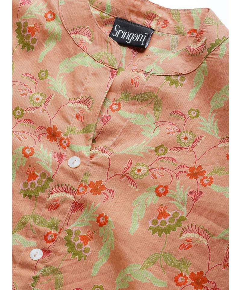 Peach printed Cotton Kurta and Palazzo Set