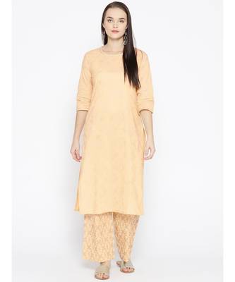 Peach printed Cotton Kurta and Palazzo Set 1