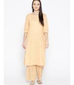 Peach printed Cotton Kurta and Palazzo Set