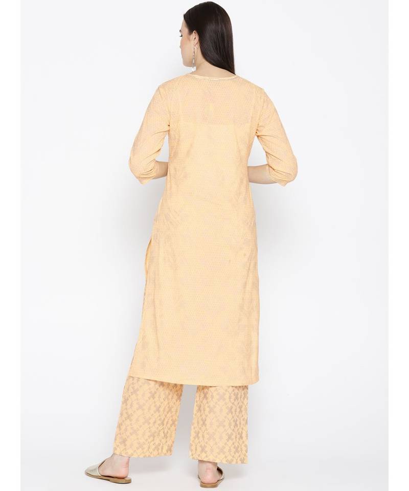 Peach printed Cotton Kurta and Palazzo Set