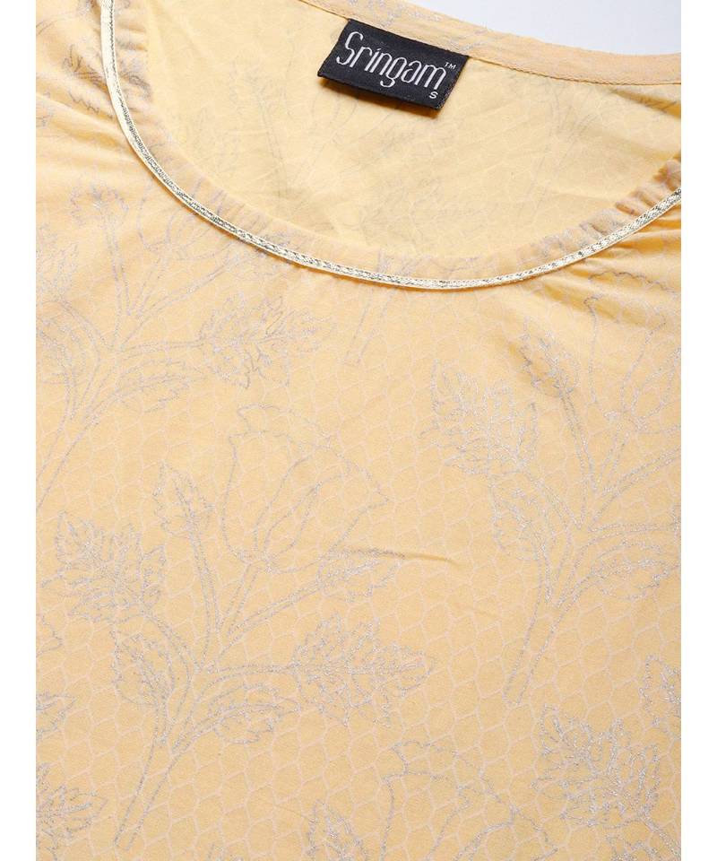 Peach printed Cotton Kurta and Palazzo Set