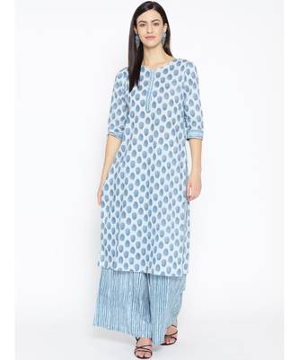 Grey printed Cotton Kurta and Palazzo Set 1
