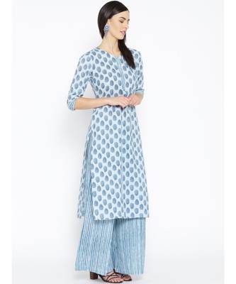 Grey printed Cotton Kurta and Palazzo Set 2