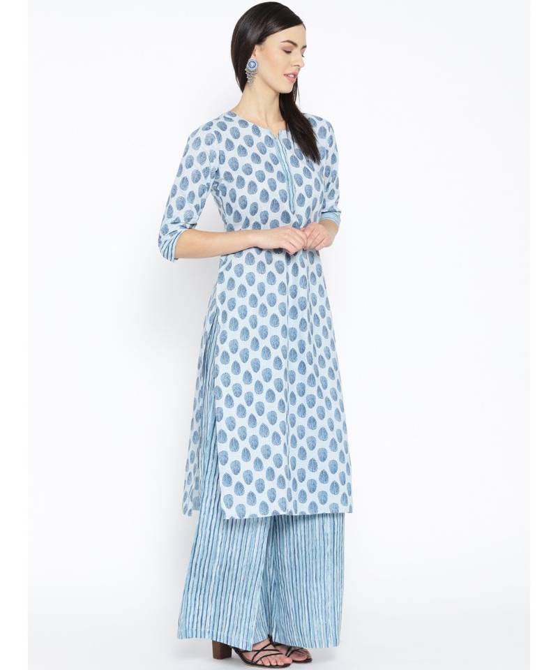 Grey printed Cotton Kurta and Palazzo Set