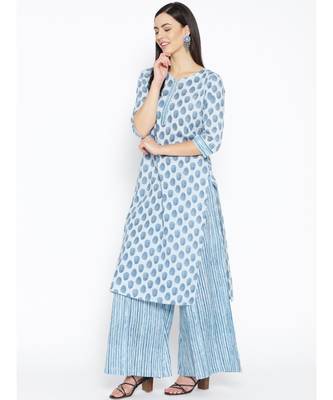 Grey printed Cotton Kurta and Palazzo Set 3