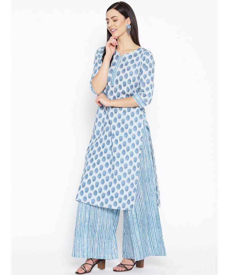 Grey printed Cotton Kurta and Palazzo Set