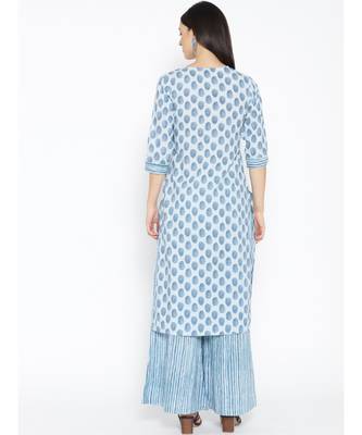 Grey printed Cotton Kurta and Palazzo Set 4