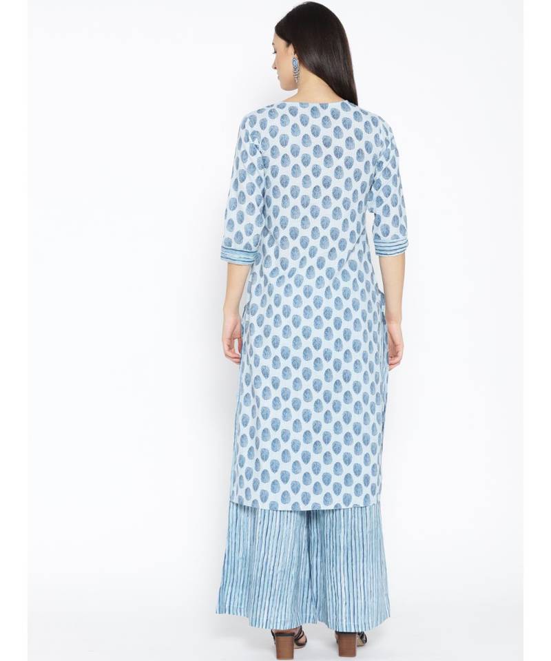 Grey printed Cotton Kurta and Palazzo Set