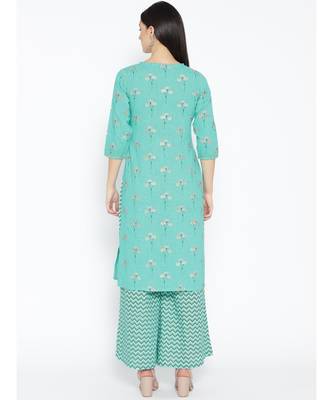 Green printed Cotton Kurta and Palazzo Set 3