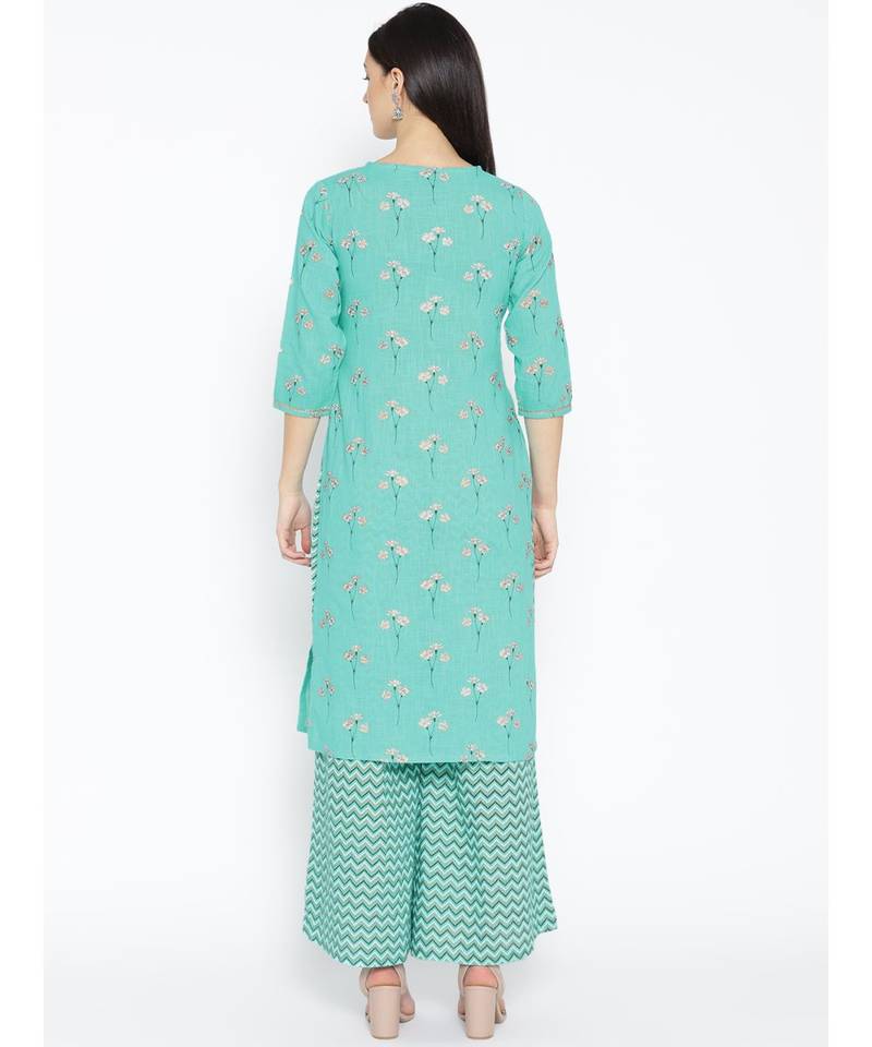 Green printed Cotton Kurta and Palazzo Set